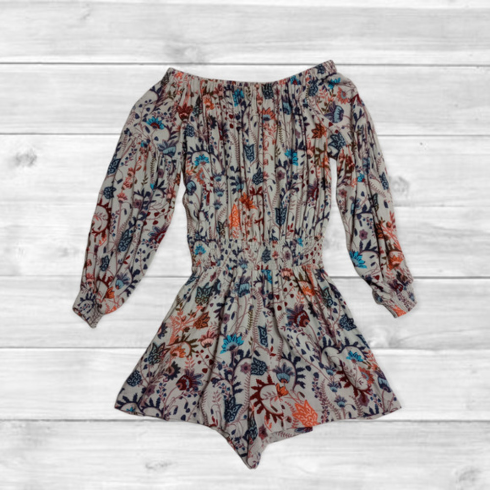 ANTHROPOLOGIE Free People Floral Back Cut-Out Off the Shoulder Romper Size XS‎